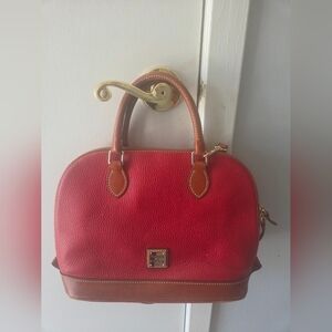 Dooney & Bourke Red Pebble Leather Satchel with Tan Trim